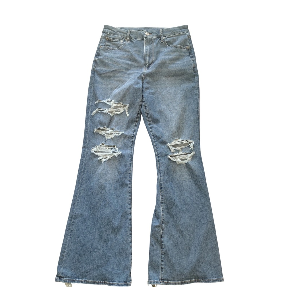 American Eagle High Waisted Flare Jeans Distressed Ripped Next Level Stretch 30
